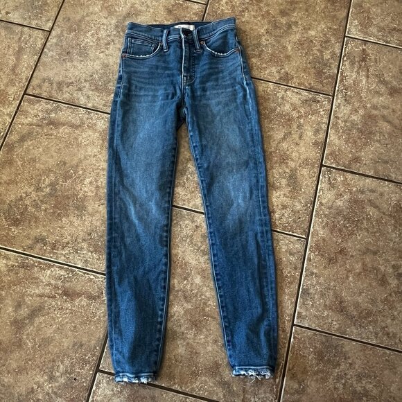Madewell 9" High Rise Skinny Jeans Stretch Denim Size 25 Distressed Hem Pocket - Picture 1 of 13